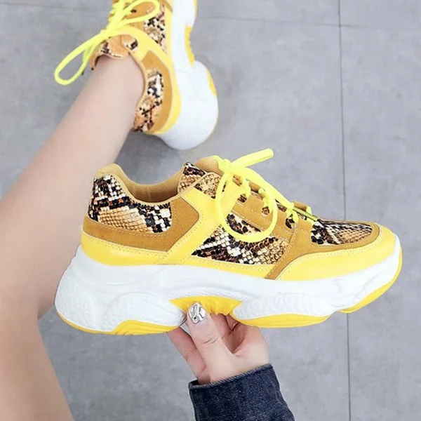 2022 New Snake Skin Patchwork Women Shoes Lace-up Thick Sole Big Size Neon  Color Sneakers Silver Yellow Pink Wedge Old Dad Shoes - Buy Girls Dance  Sneakers Floral Fabric Sneakers For Women