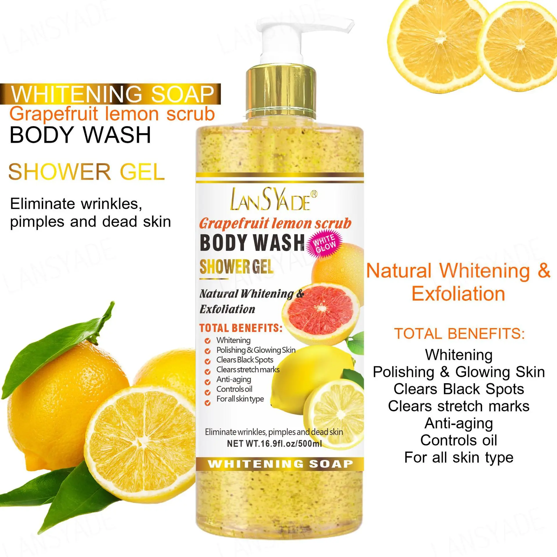 Fruit Scrub Shower Gel Silky smooth, refreshing and moisturizing skin gentle, clean and long-lasting 500ml