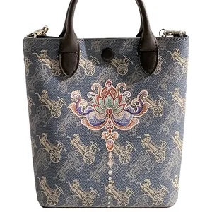 Factory Wholesale 2026 Fashion Niche Design Geometric Printed PU Waterproof Zipper Closure Bucket Crossbody Shoulder Bags