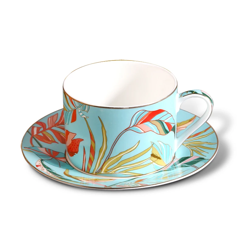 Hawaiian style 2023 pink and green afternoon dinnerware set bone china coffee cup and saucer