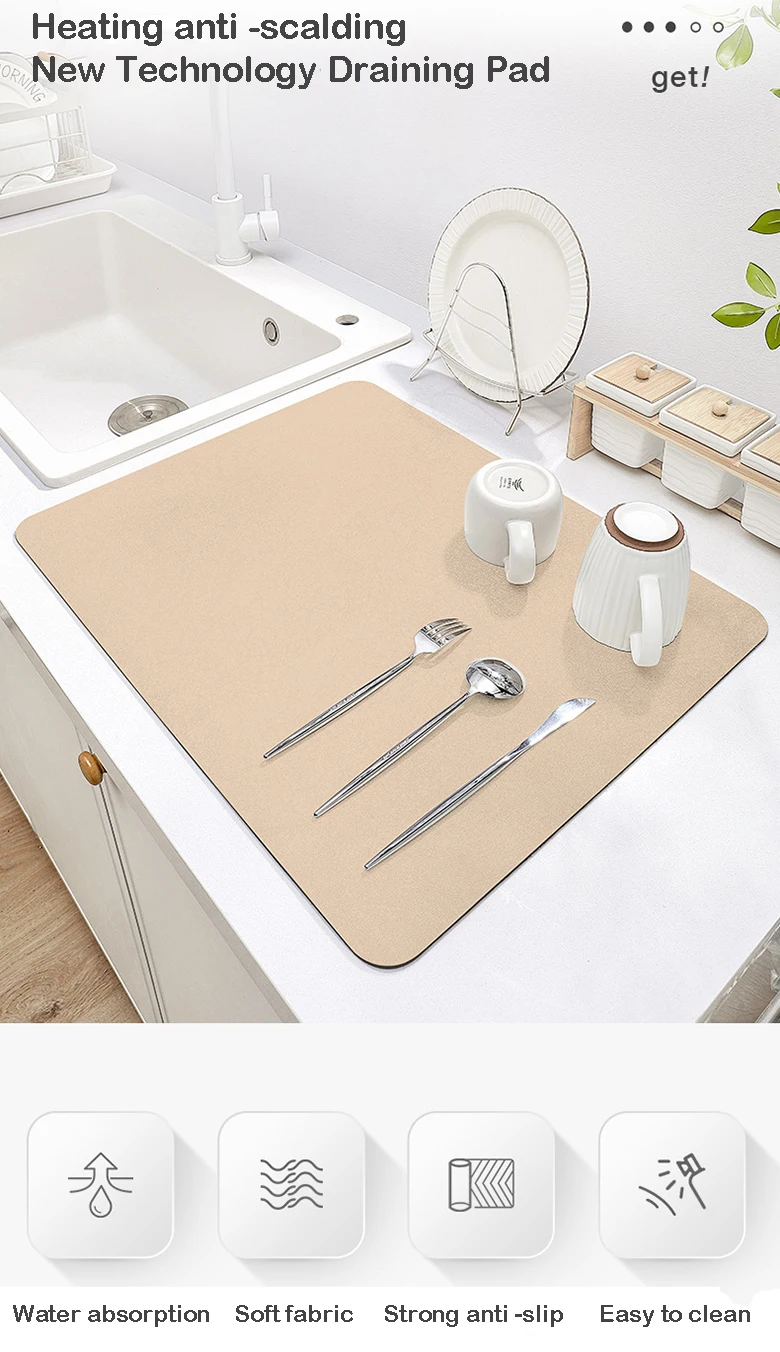 Quick Drying Washable Water Absorbing Dish Mat Kitchen Counter Top Mat