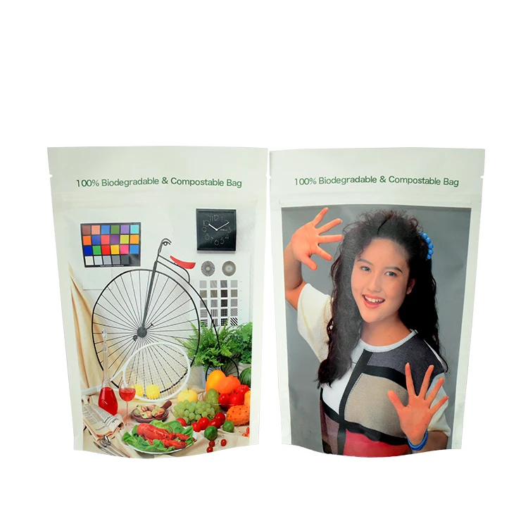 Custom Biodegradable Doypack Comply EN 13432 Sachet Fully Recyclable Powders Compostable Stand up Food Pouches