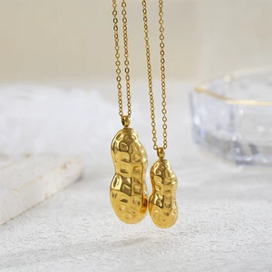 Stainless Steel 18K Gold Plated Peanut Pendant Necklace Fashion Design Link Chain Hypoallergenic Jewelry