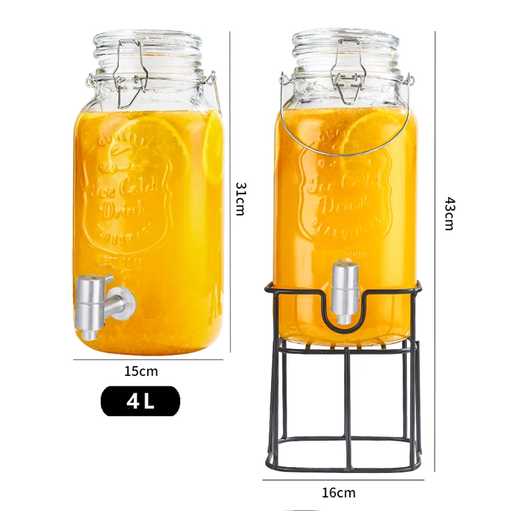 4l Drink Juice Dispenser With Handle Glass Dispenser With Tap Spigot