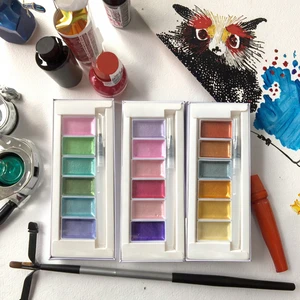 6 Piece Metallic Glitter Watercolor Set for School and Travel for Artists Amateur Hobbyists Painting Lovers