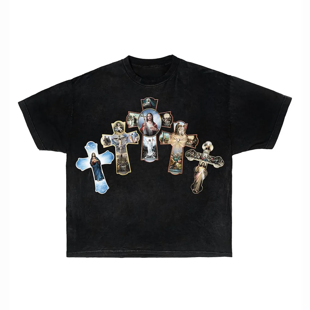 Europese-Amerikaanse straatdrag-hete DTG-hoë-definisie-druk-T-shirt, oue-look-gewas, katoen los oorgroot mans-T-shirt, aanpasbaar