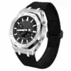 Sandblast Silver Case + Carbon Fiber Buckle Black Nylon Strap