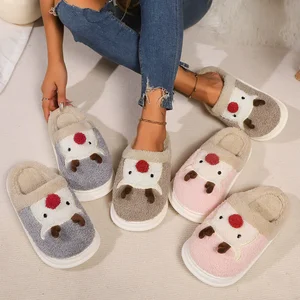 Wholesale Christmas Bestselling Twisted Antler Plush Fleece Thickened Cotton Closed Toe Winter Cartoon for Slides Slippers