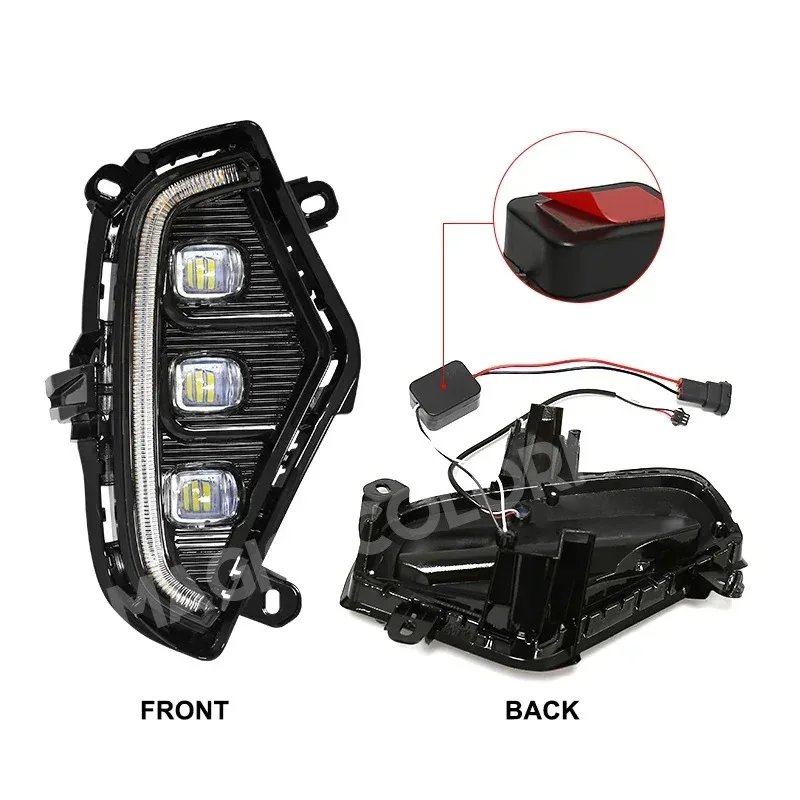 12V LED Fog Lights Daytime Running Lamps DRL White Yellow Turn Signal Lamp for Toyota RAV4 2019-2022 Accessories