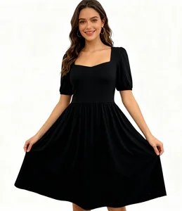 Hot Selling Elegant Soft Stretch Fashionable Casual Square-Cut Neck Shirring Waist Design Long Casual Dresses