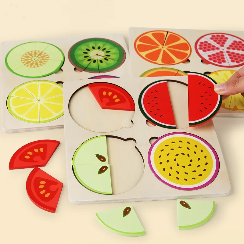 Rompecabezas de frutas para niños pequeños de madera, juguetes