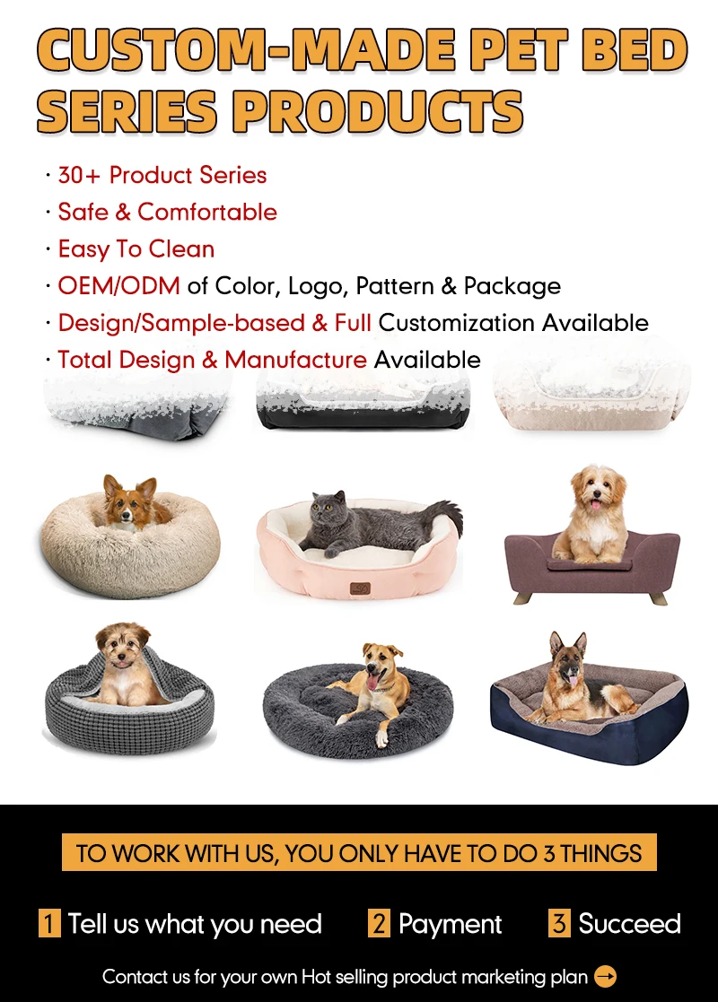 Custom heavy duty extra large waterproof calming luxurious eco friendly modern cute indestructible portable pet dog bed for cat factory