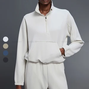 New Autumn Winter Modal Mock Neck Women's Hoodies Windproof Sportswear Adjustable Hem High Quality Gym Half Zip Sweatshirt