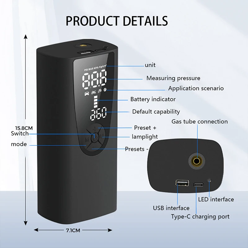 Mini Cordless 6000mAh Tire Inflator Digital Automatic Tire Inflators Portable Air Pump Car Air Compressor for Car - view 5