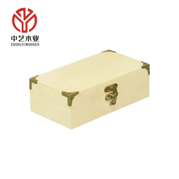 Rectangle Unfinished Customized Wood Gift Packaging Box Wooden Plain Pine Storage Box With Solid Wood Lid