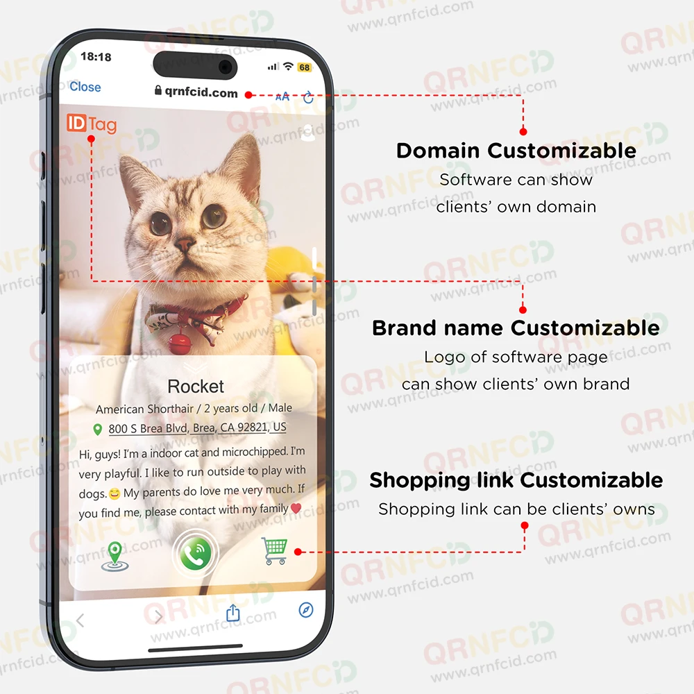 Wholesale Anti Loss Silent Lightweight Smart QR Code Epoxy Pet Cat Dog Collar ID Tag With Built In Ready To Use Software