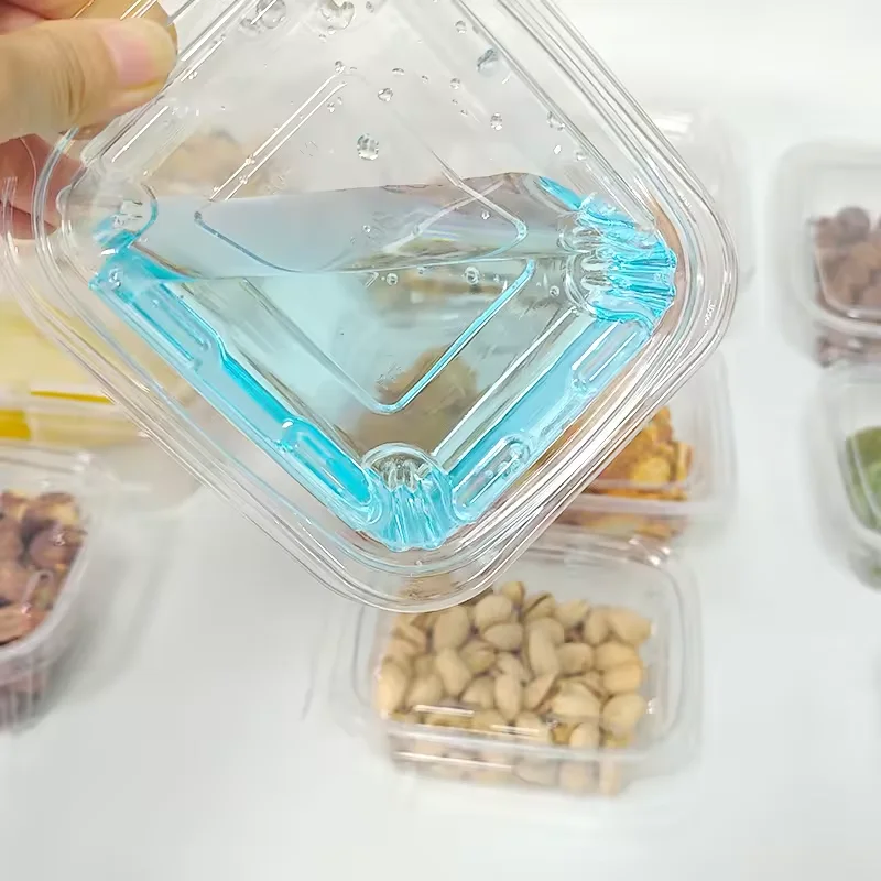 Custom 24oz Plastic Deli Containers Clear PET Hinged Lid Container Tamper Evident Proof Food Container with Flat Lid for Salad