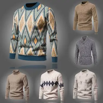 Striped knitted sweater for men winter trend bottoming knitwear heavyweight sports outdoor jacquard custom