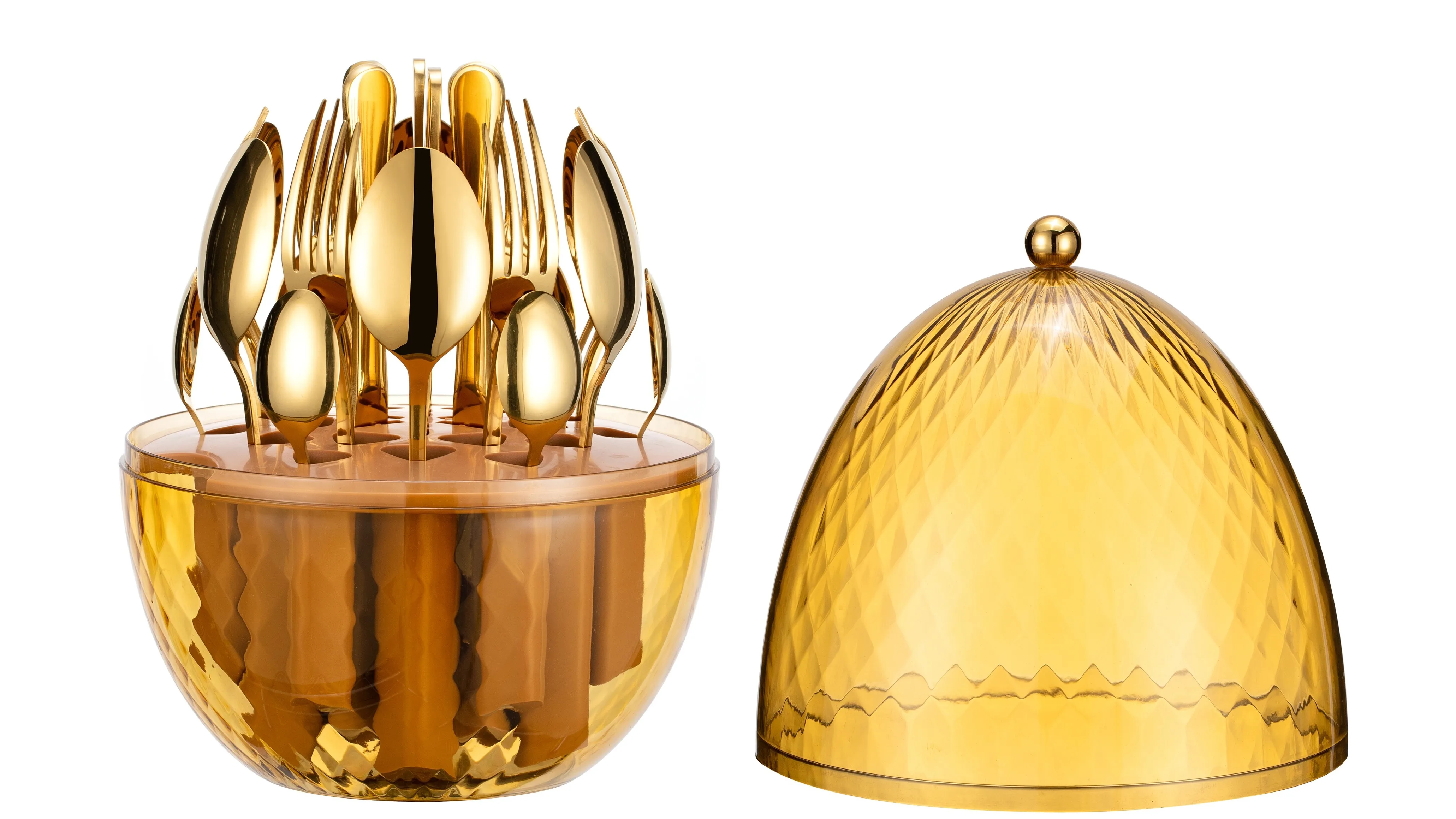 24 Piece Gold Cutlery Set With Eggshaped Container,Rose Gold,Black