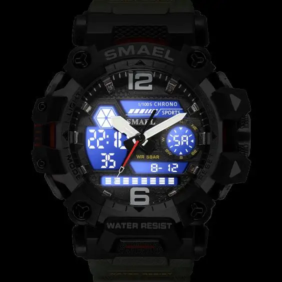 SMAEL 8072 Orologio Sportivo Uomo, Display Analogico-Digitale, 50m Impermeabile, Cronometro E Sveglia, Cinturino Robusto (Nero/Oro)