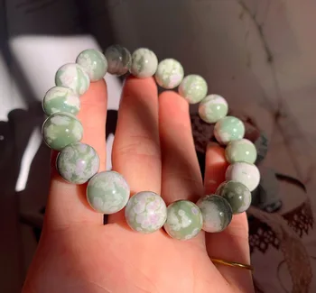 Natural Round Stone Bead Bracelet Magnolia Hetian Jade Nephrite Bracelet Men and Women's Crystal Bracelet Factory Direct Sales