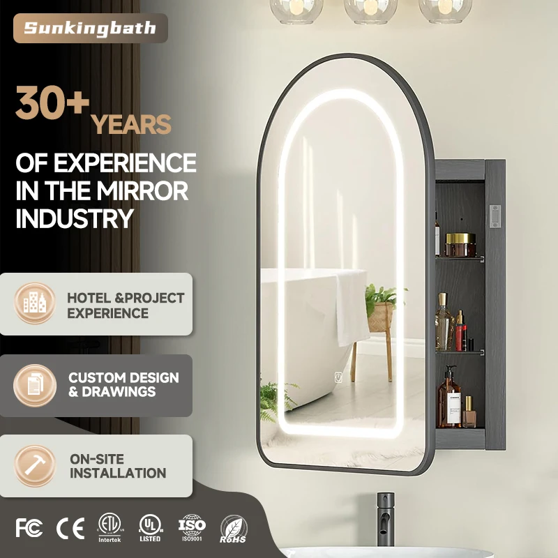 Lighting Arch Cabinets Custom Surface Mount LED Medicine Cabinets Wall Mounted Bathroom Mirrored Cabinet