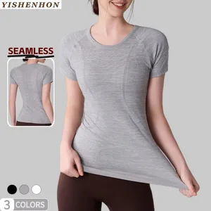 YISHENHON 2026 Summer Naked-feeling Seamless Slim Yoga T-shirt Breathable Running Sport Fitness Stereoscopic Thinness Activewear