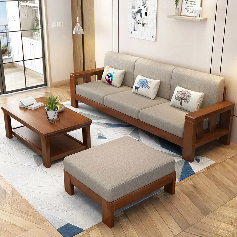 Nordic Simple and Modern Design of the Size of the Living Room Furniture Combination Set Solid Wood Sofa