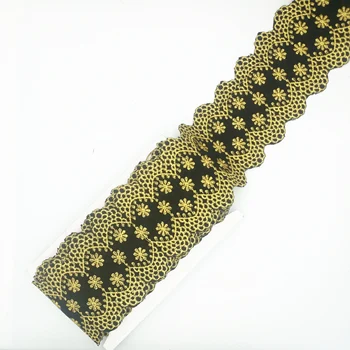 Custom gold color embroidery velvet fabric lace black trim ribbon