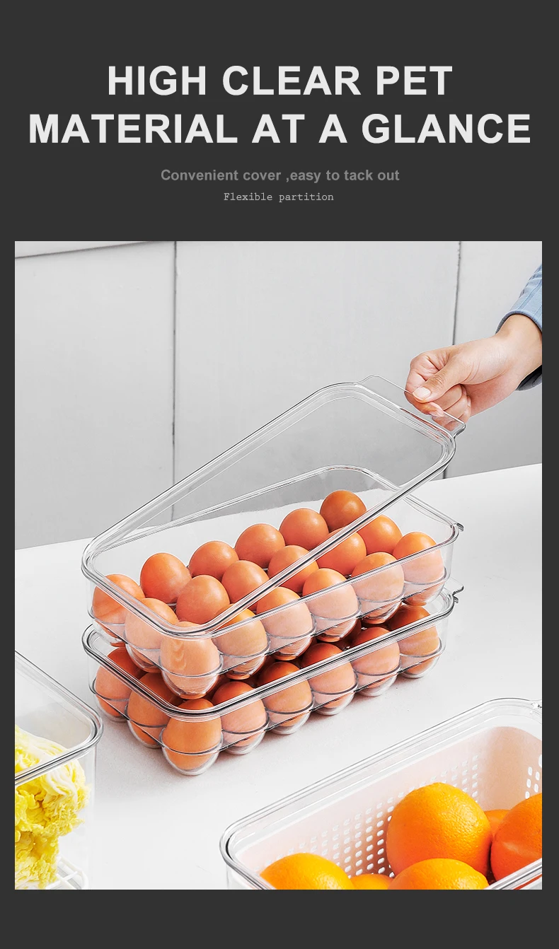 Transparent Durable Plastic Refrigerator Drawer Organizer Stackable