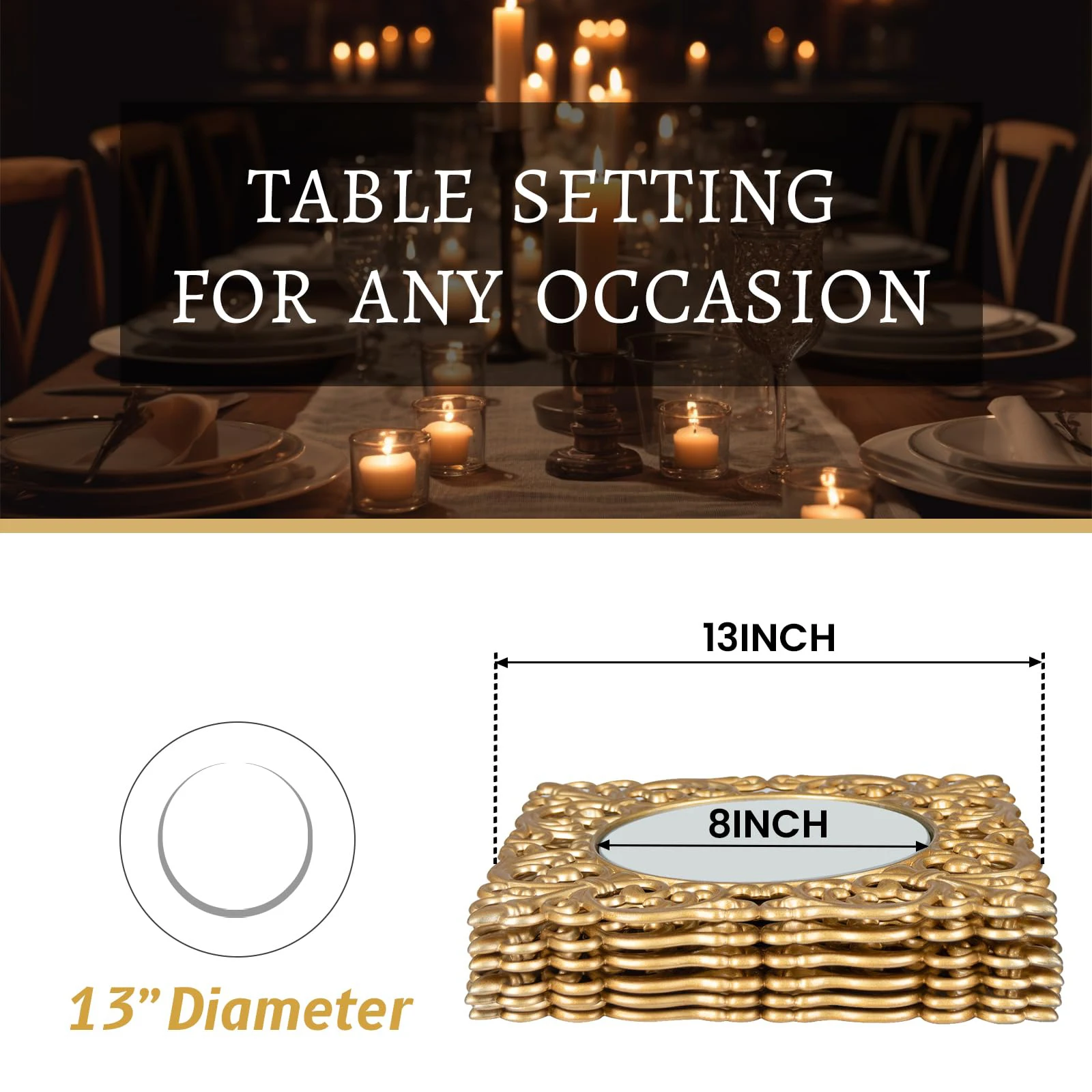 13 Inch Whole Sale Gold Elegant Square Dinner Plates Restaurant Wedding