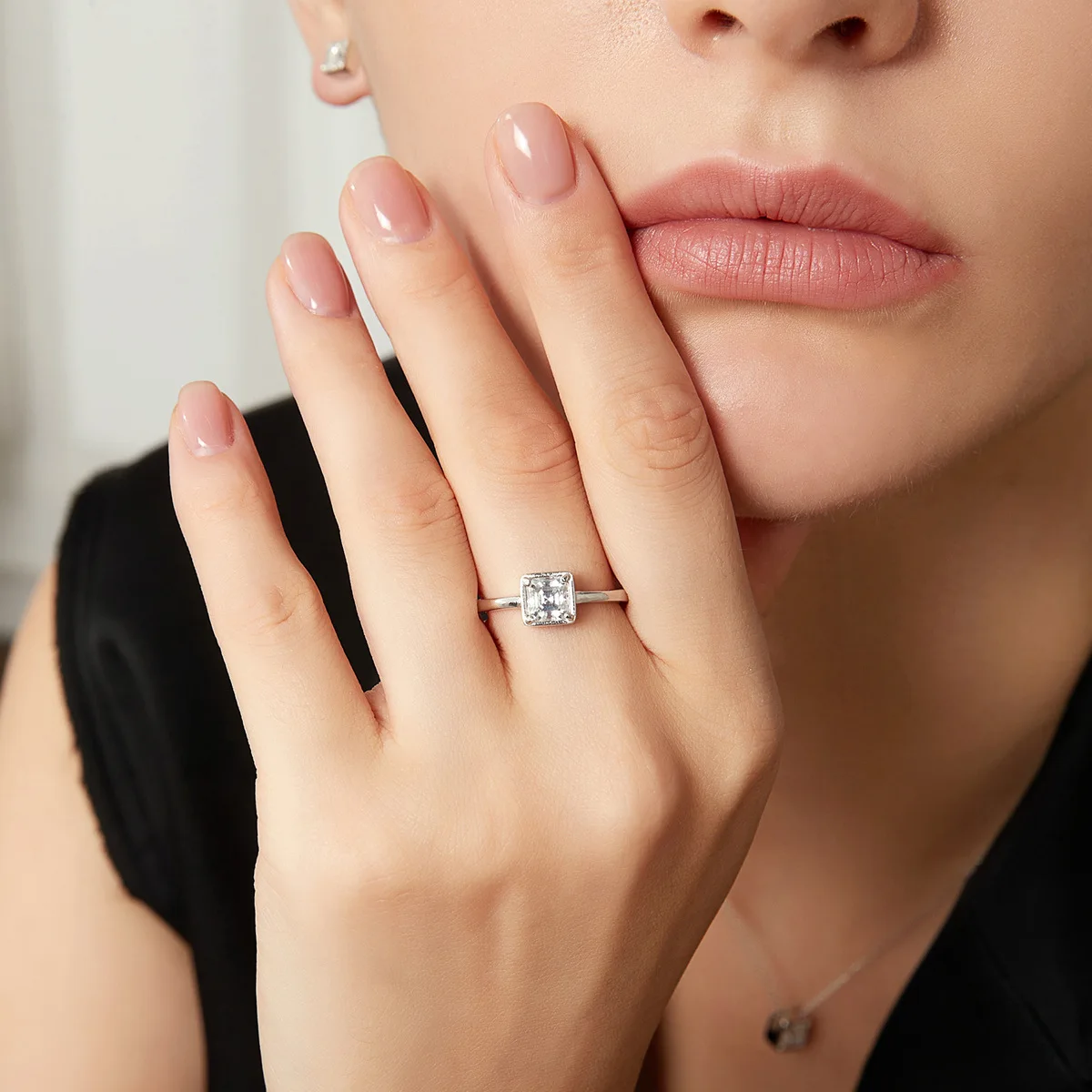 Factory Direct S925 Silver Engagement Wedding Ring 1CaratEmerald Cut Bezel  Setting Promised Jewelry for Women