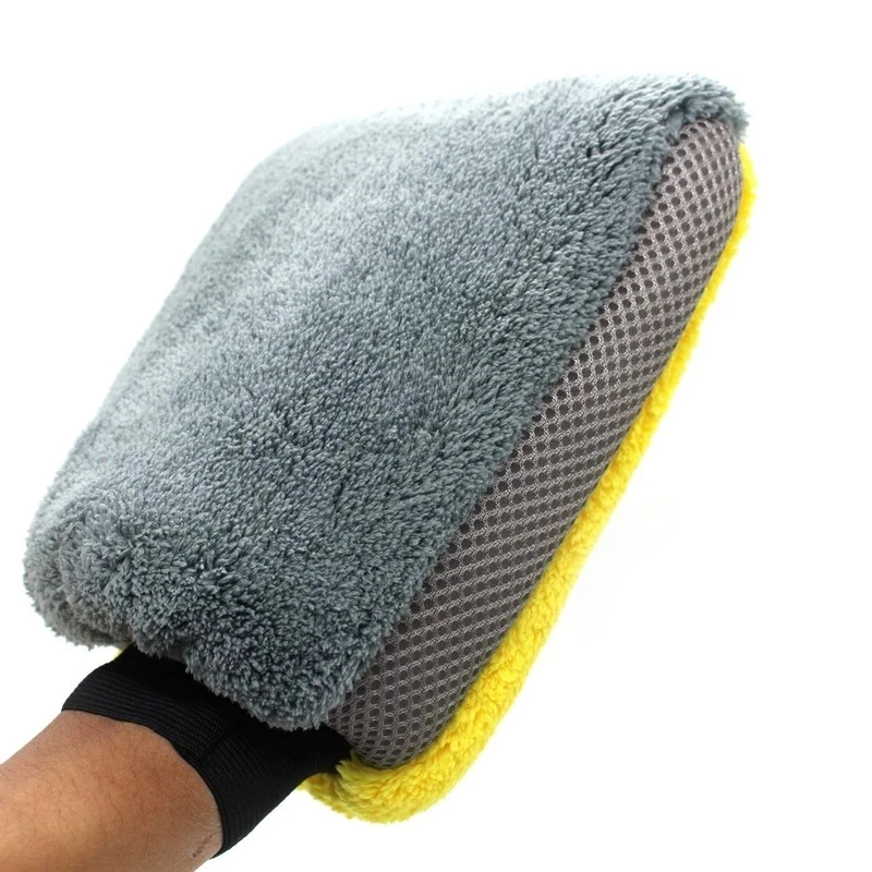 Paire De Gants De Lavage Double Face Pour Voiture - Polaire Corail Et Microfibre, Poignets élastiques