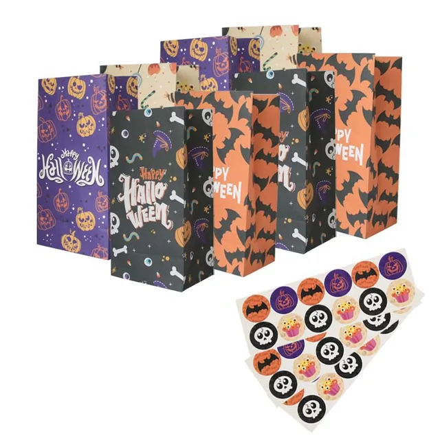 Halloween 24 Pieces Kraft Paper Oil-proof Packaging Universal square Bottom Bag