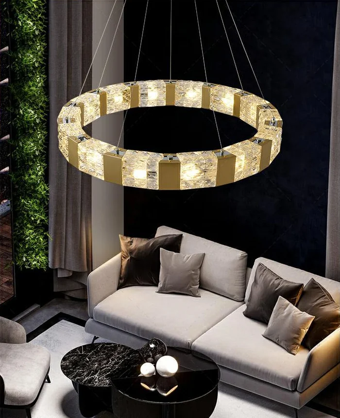 Light luxury circle brass special glass pendant Chandeliers modern living room round pendant light