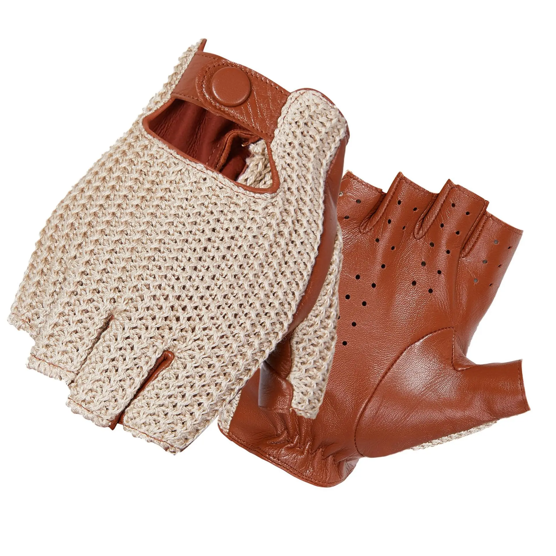 Leather fingerless gloves, brown 
