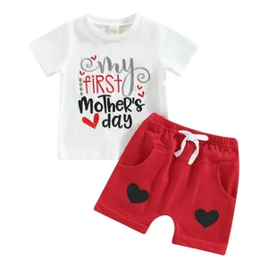 Mothers Day Gift Customizable Boy's Summer Outfit Short Sleeve T-Shirt Tops Shorts Kids Clothing Sets