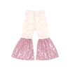 Pantalones acampanados para niños pequeños con lentejuelas rosas y copos de nieve rosa claro