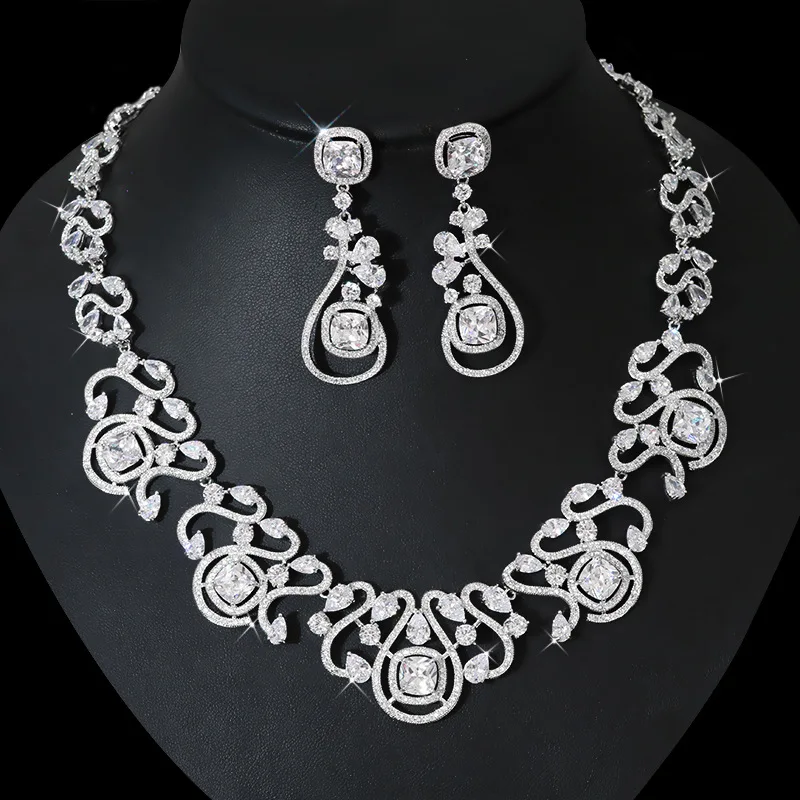 Factory Directly White Cubic Zircon Necklace Earring Bridal Jewelry Set ...