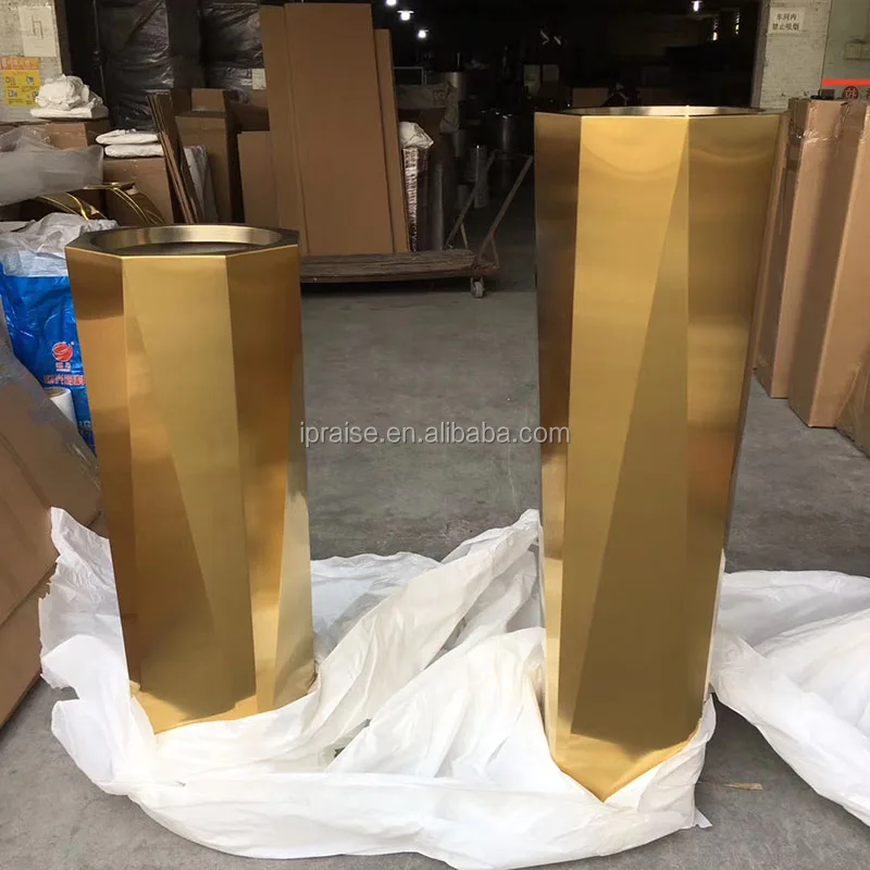 Home decor luxury large gold flower pots / metal floor vases for orchid