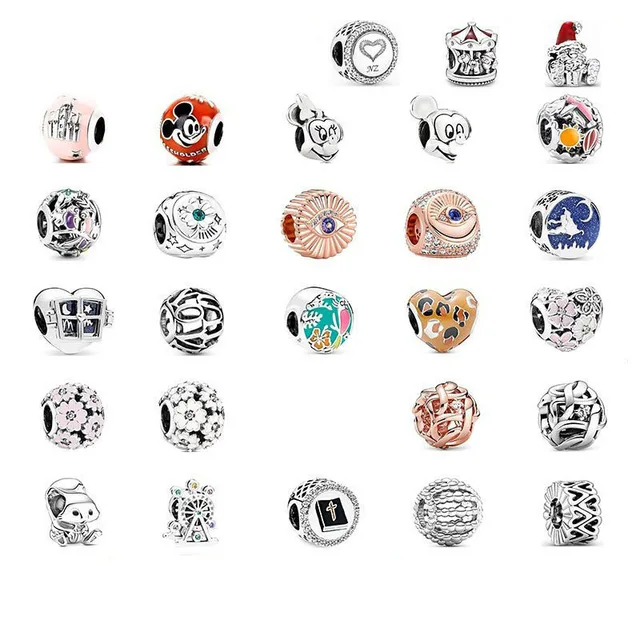 Panjia DIY Fine Pendants Charms Christmas Ornaments Daisy String Heart-Shaped Diamond Beads Silver Mickey Mouse Ferris Wheel