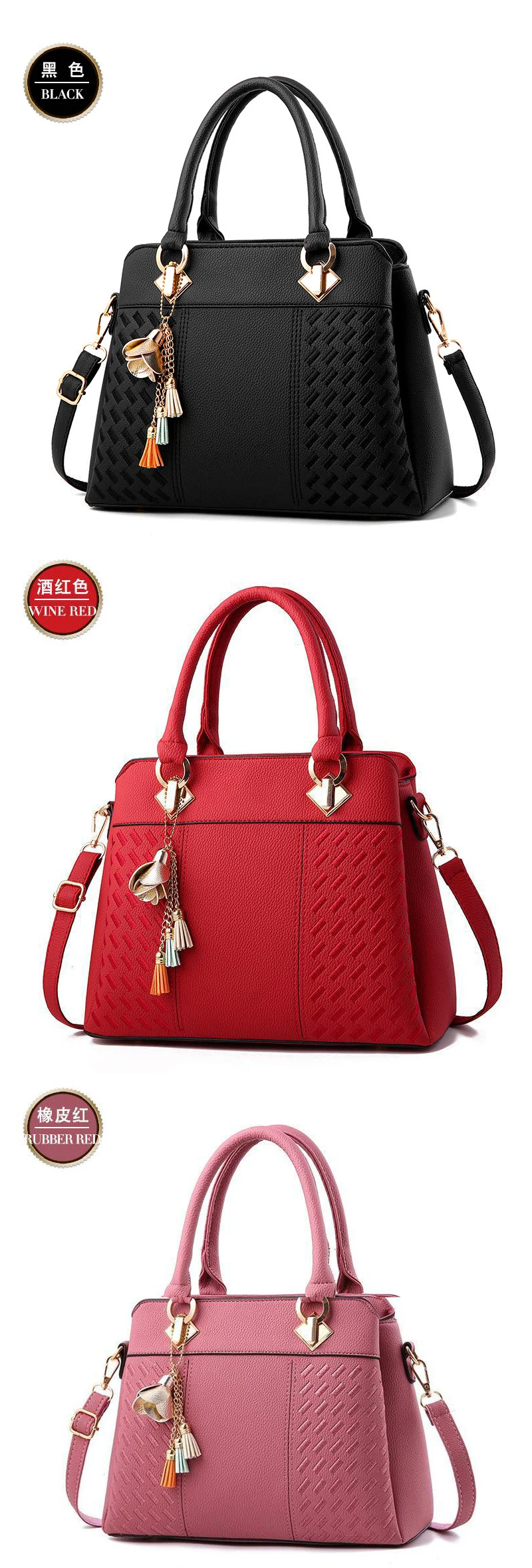 Vintage Leather Large Popular Brand Women Luxury Crossbody Ladies Black