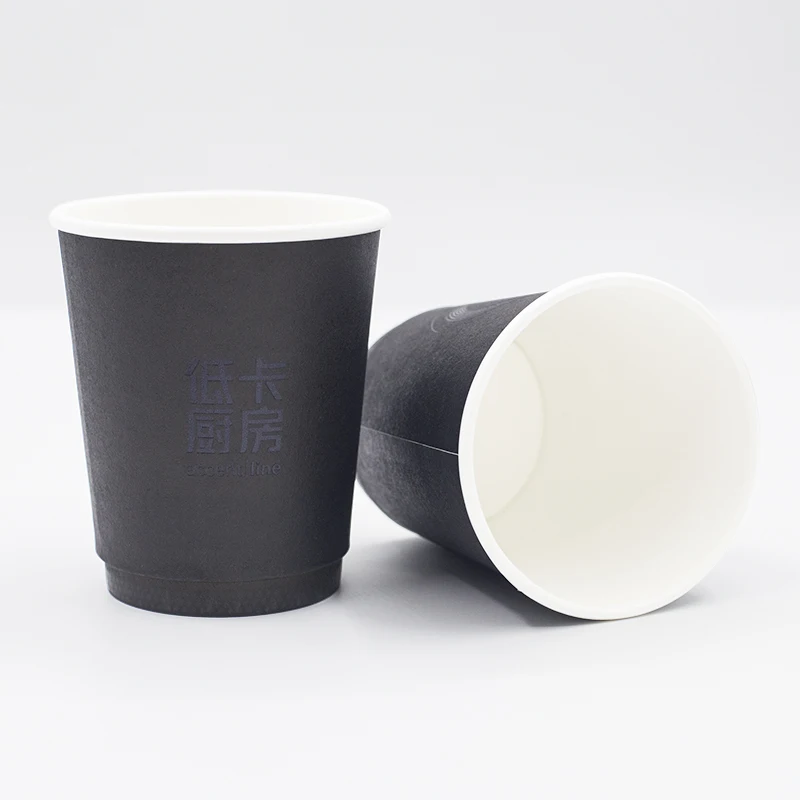 High Quality Custom Coffee Cups Disposable Foil Stamping Custom logo Double Wall Black Hot Coffee Paper Cup