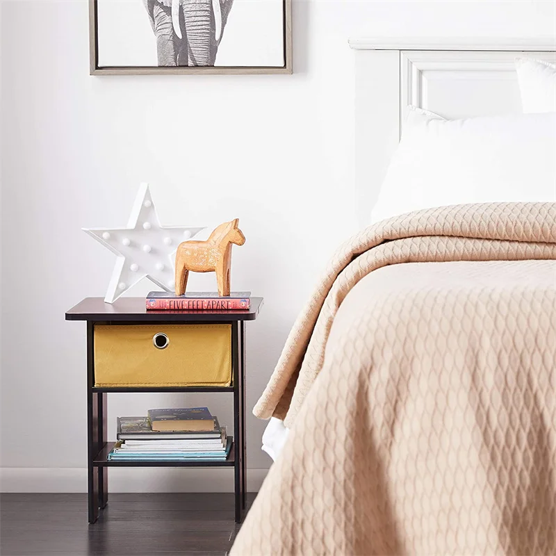 Modern Design Bamboo Nightstand with Drawer Black Wood Night Stand Bedside Table Bamboo Bedside Table for Bedroom Furniture