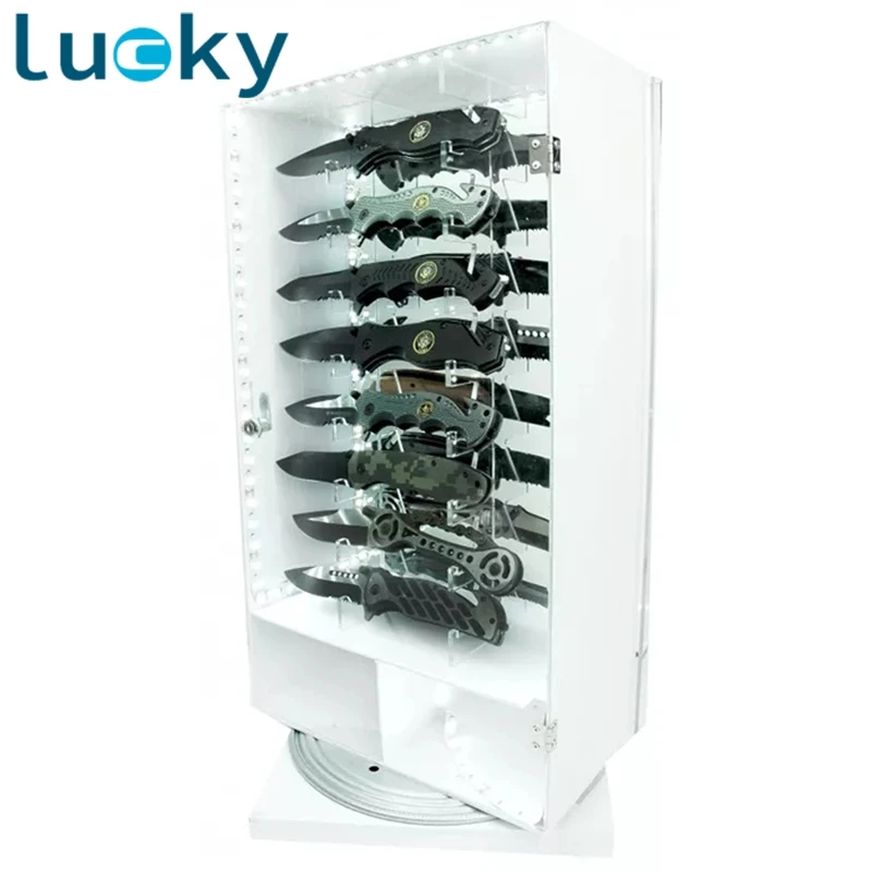 Custom Counter Top Rotating Scissor case Professional Acrylic Knife Display case for Wholesale