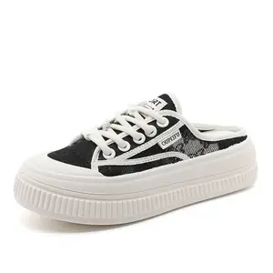 XFF69 Women's Spring/ Autumn Fashion Trend Half Slip-On Shoes Summer Mesh Breathable Round Head Lace-Up Anti-Slip