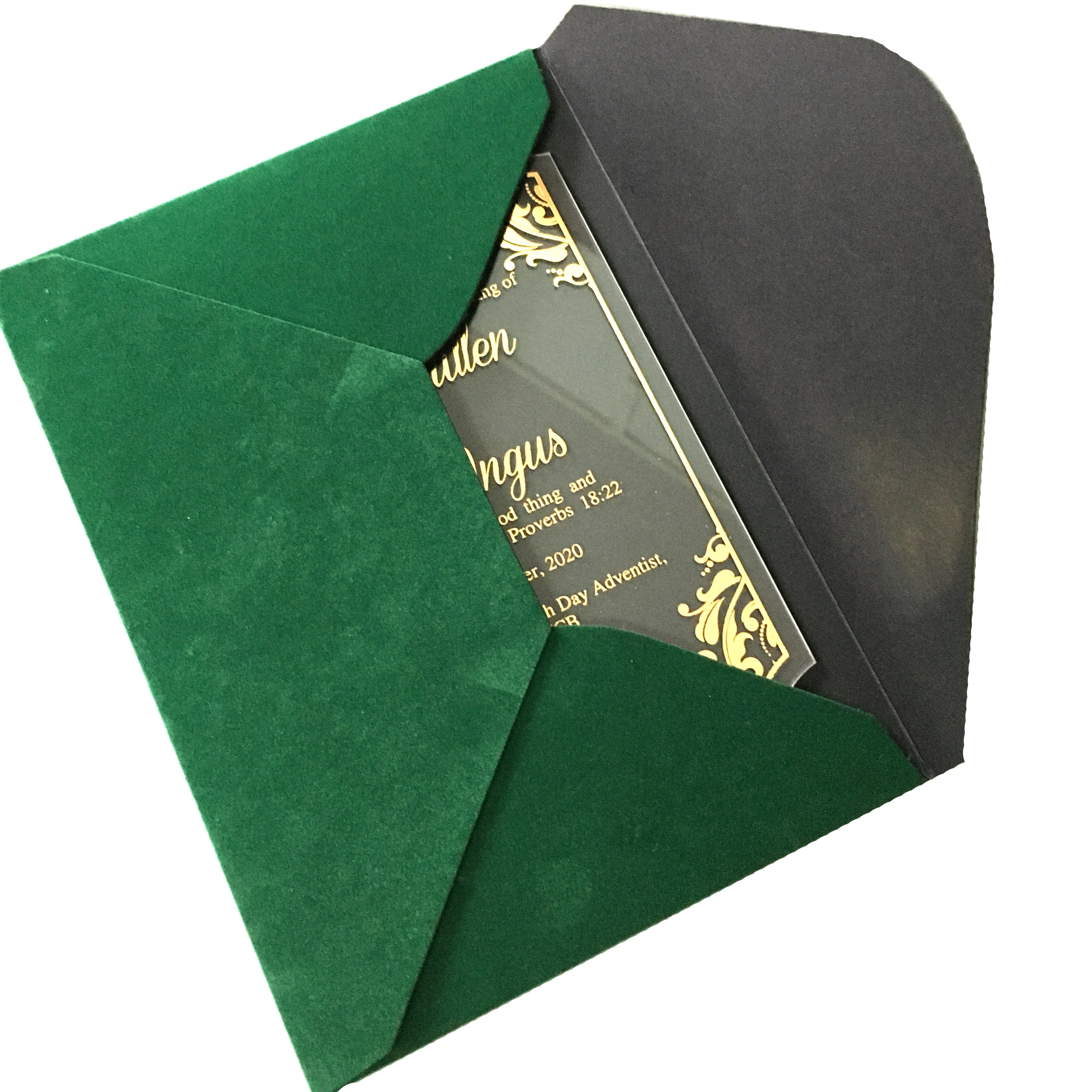 Высококачественный бархатный конверт для свадебной открытки с роскошным чеком, индийское зеленое приглашение