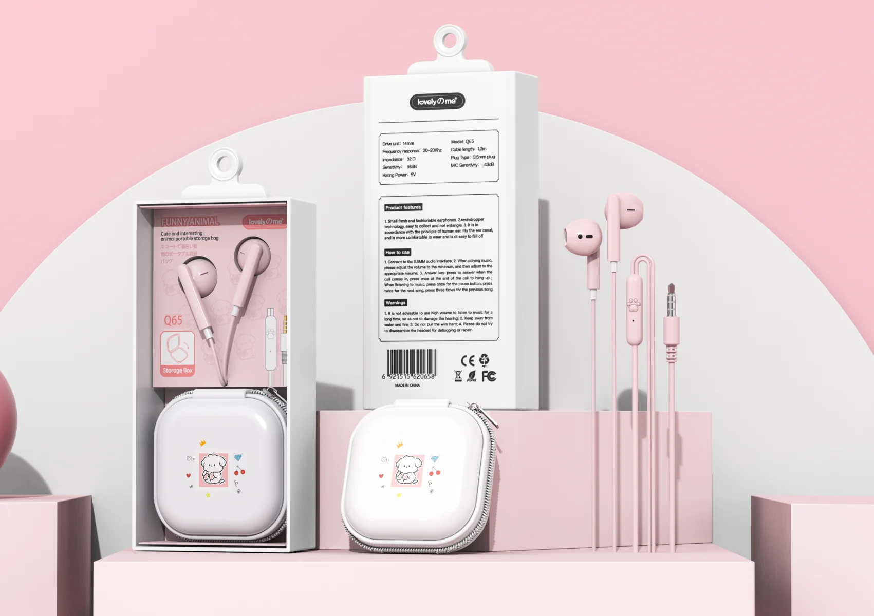 Cute Cartoon Kids Wired Digital Type C Earphone Earbuds Cute With Type