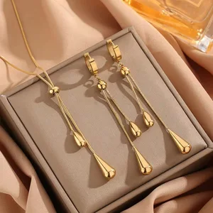 Waterproof 18k Gold Plated 316 Stainless Steel Hug Ring Teardrop Earrings and Necklace Set Exquisite Fashion Women's Jewelry Set