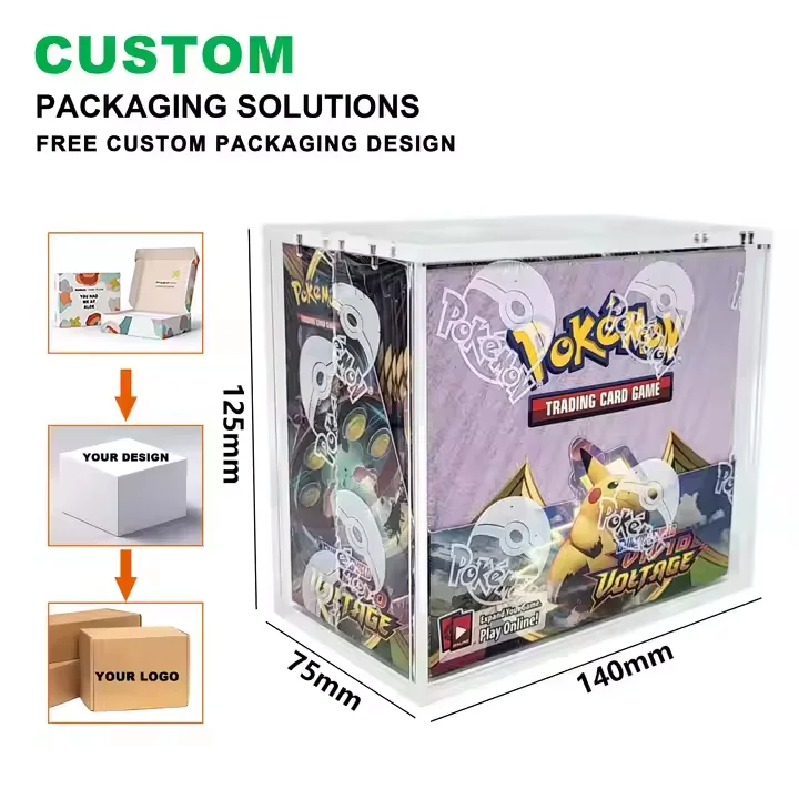 pokemon booster box acrylic case magnetic Frosted border with diamond corners designed to keep the corners of your packs safe Acrylic Display Case for Pokemon